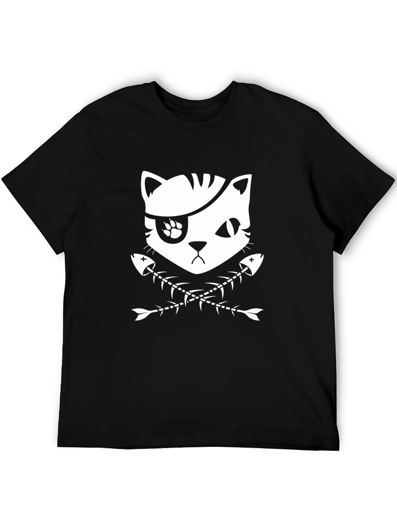 Pirate Cat Graphic Tee - Black Cotton T-Shirt