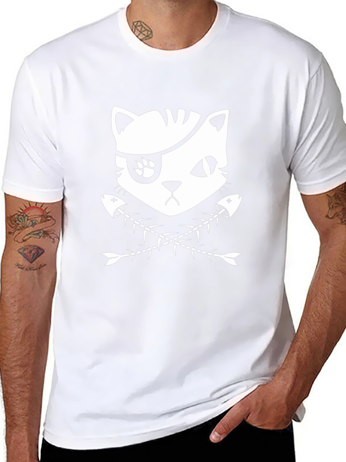 Pirate Cat Graphic Tee - Black Cotton T-Shirt