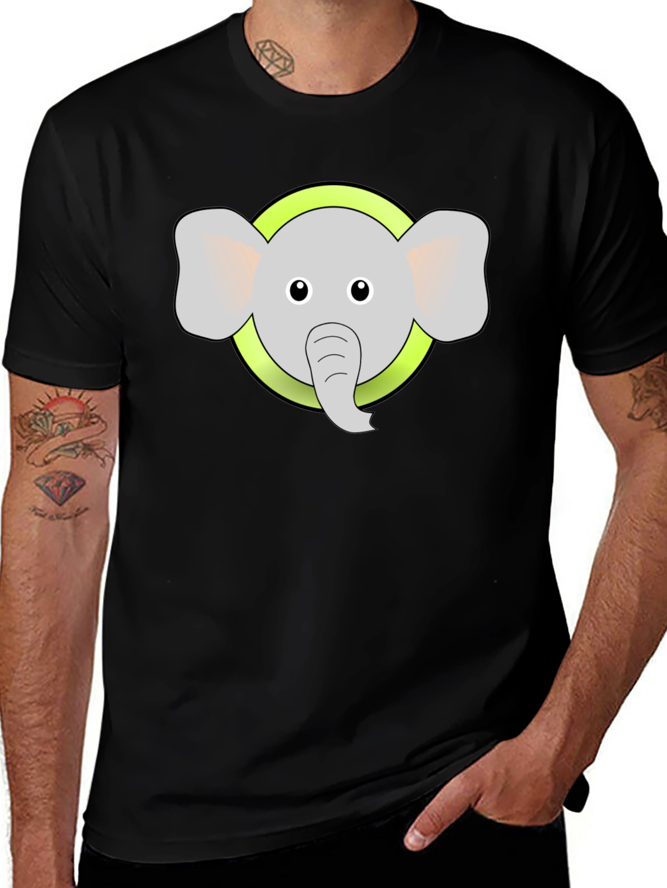 Elephant Graphic Tee - Black Cotton Blend Shirt