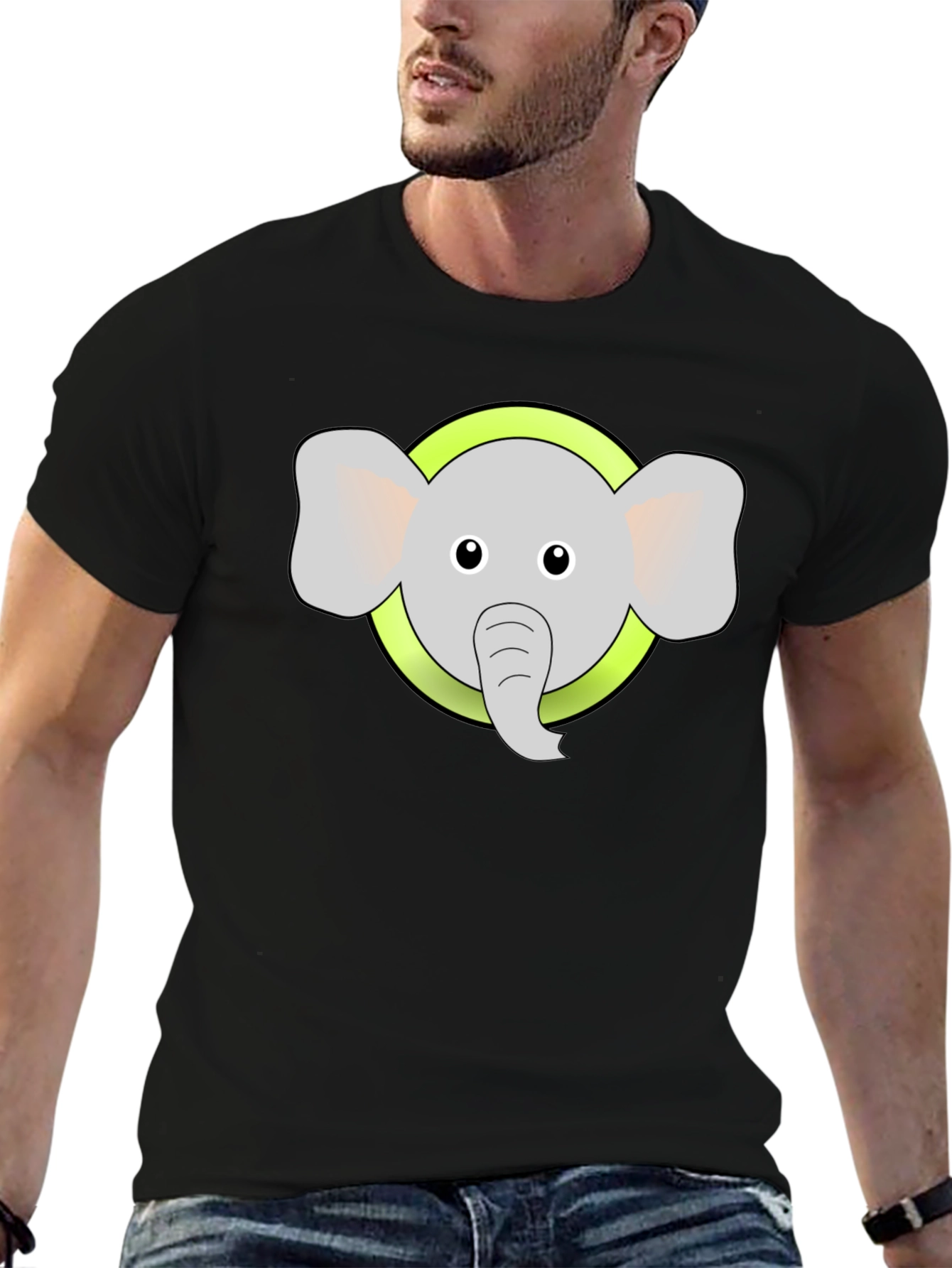 Elephant Graphic Tee - Black Cotton Blend Shirt
