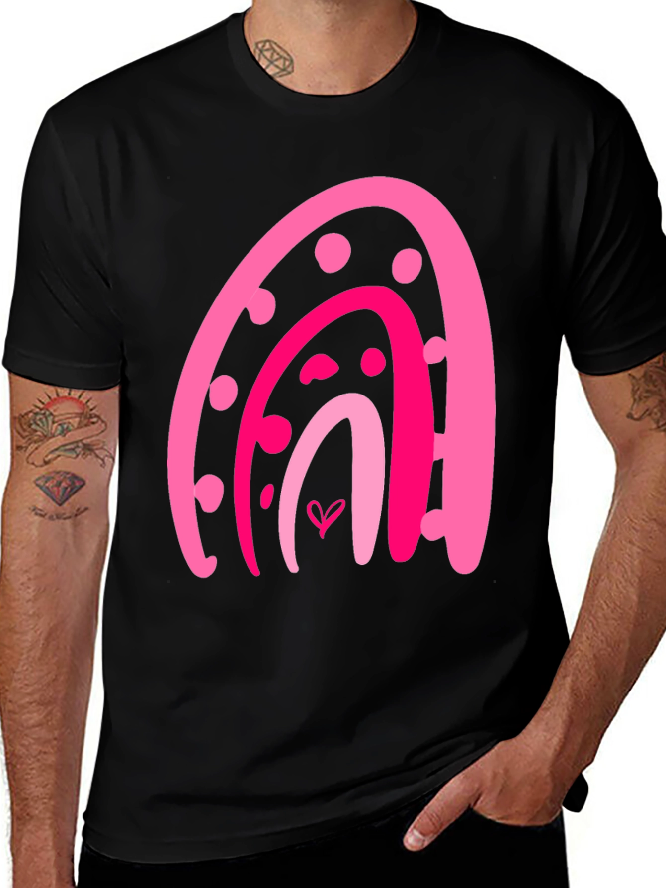 Pink Rainbow Heart Graphic Tee - Trendy Casual