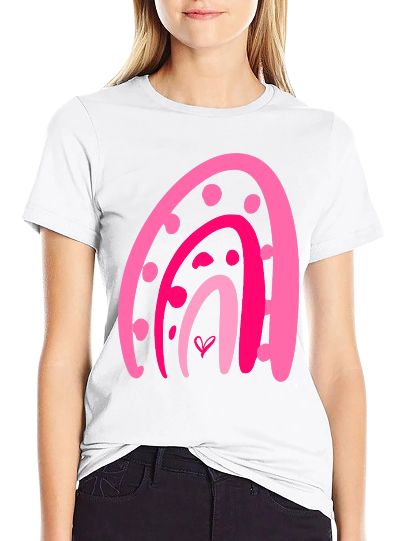 Pink Rainbow Heart Graphic Tee - Trendy Casual