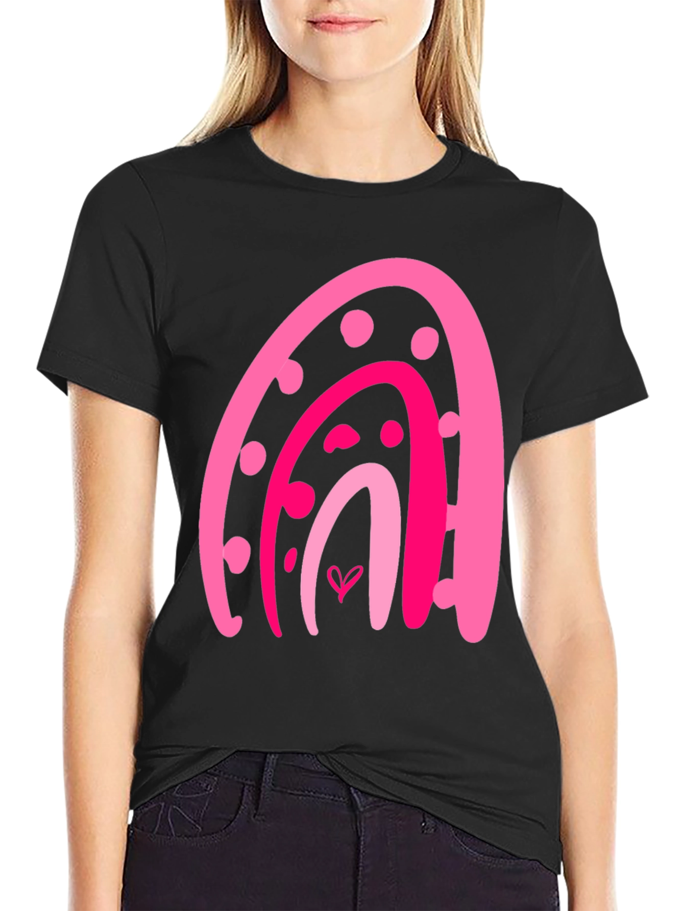 Pink Rainbow Heart Graphic Tee - Trendy Casual
