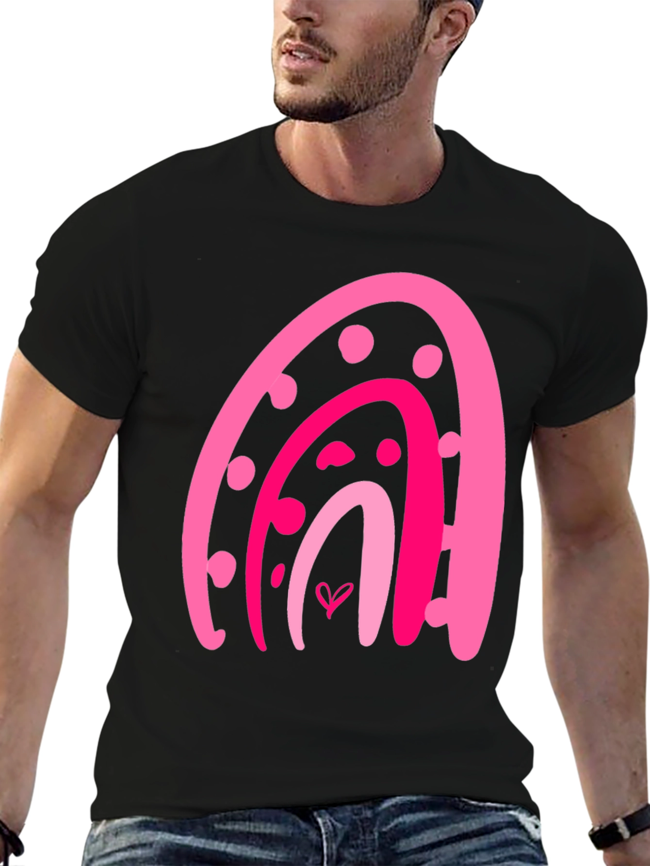 Pink Rainbow Heart Graphic Tee - Trendy Casual