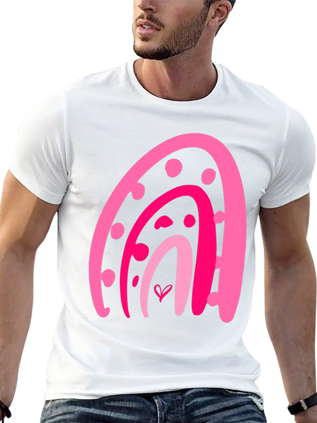 Pink Rainbow Heart Graphic Tee - Trendy Casual