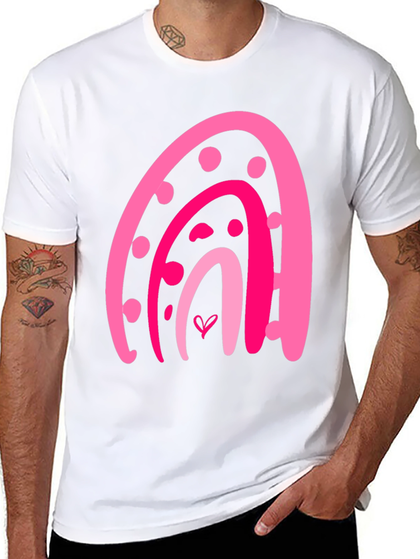 Pink Rainbow Heart Graphic Tee - Trendy Casual