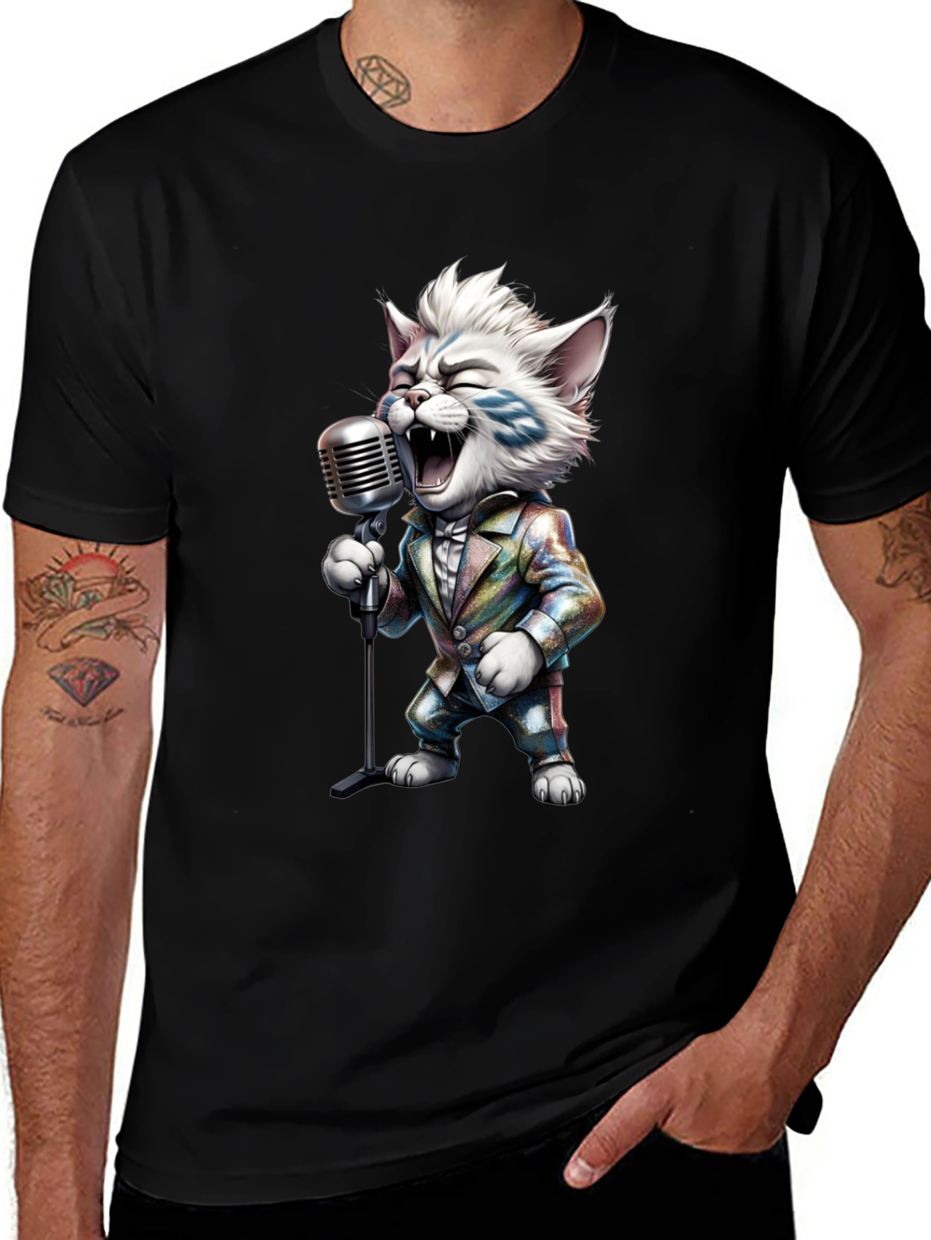 Singing Cat Graphic Tee - Retro Mic