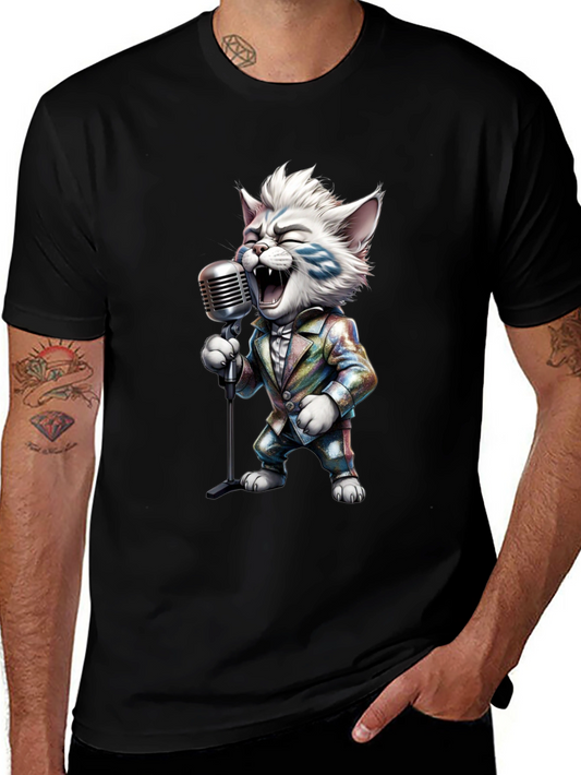Singing Cat Graphic Tee - Retro Mic