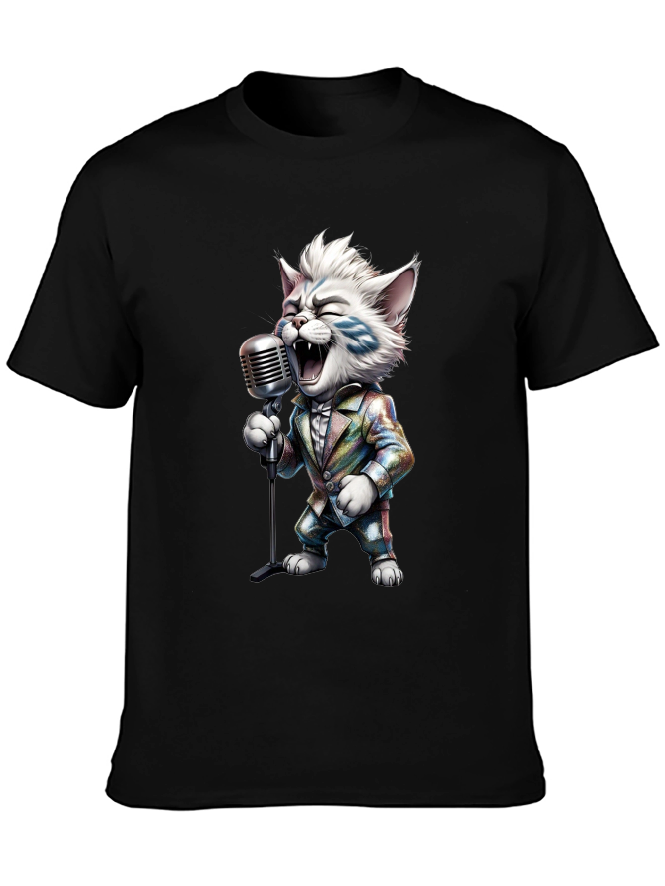 Singing Cat Graphic Tee - Retro Mic