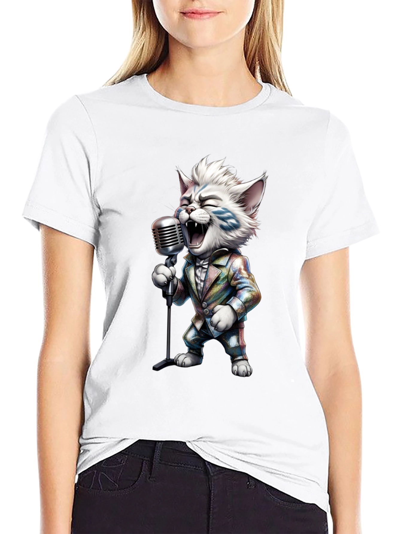 Singing Cat Graphic Tee - Retro Mic