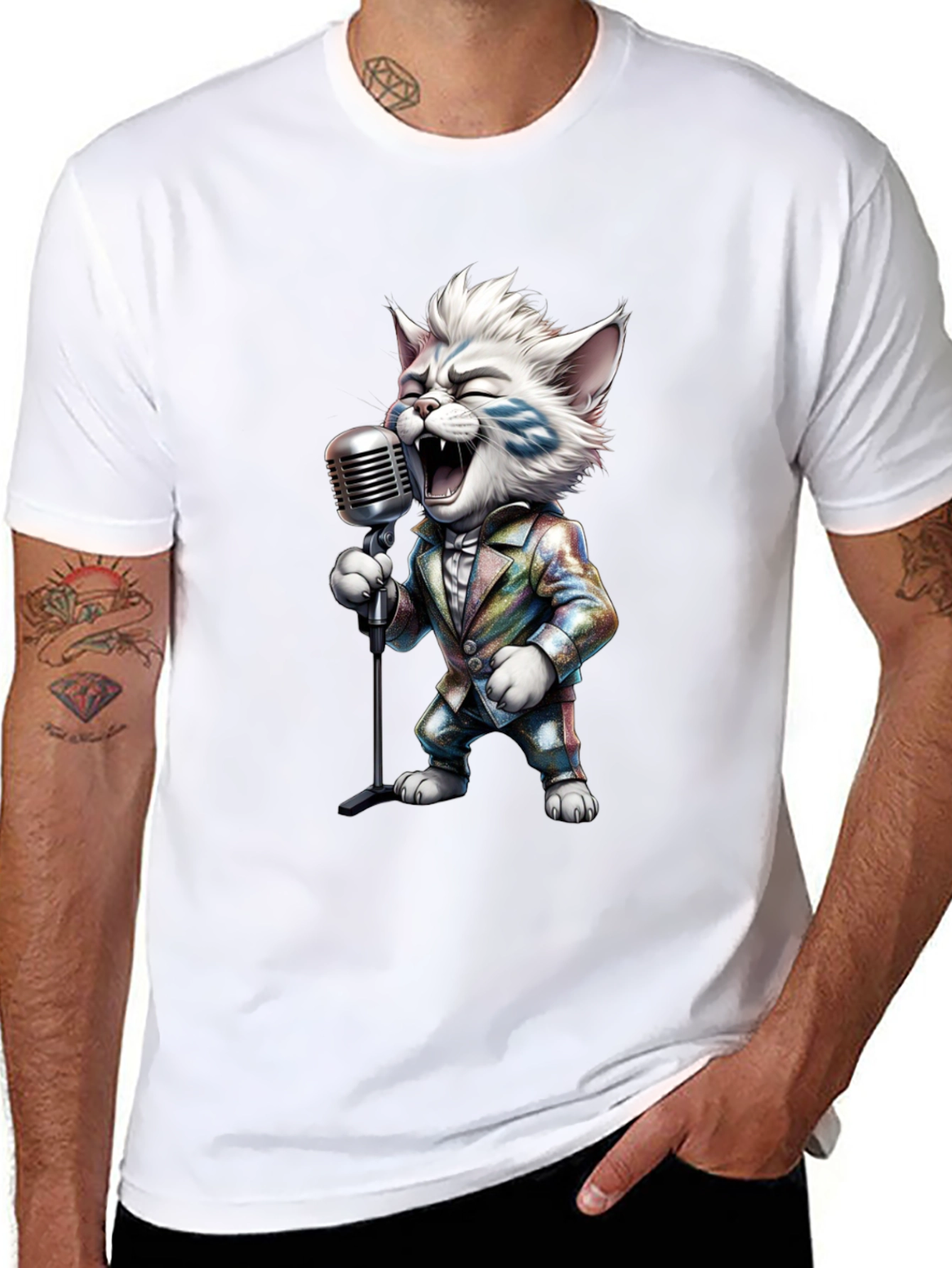 Singing Cat Graphic Tee - Retro Mic