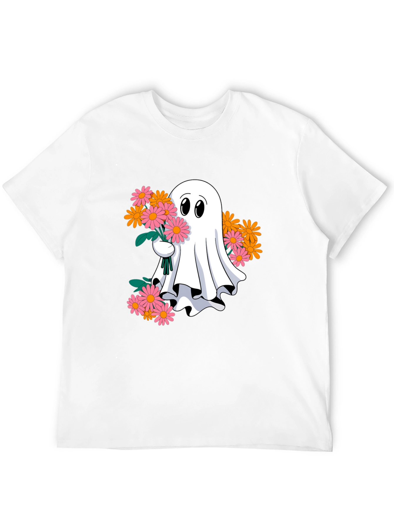 Ghost with Flowers Graphic Tee - Spooky Cute T-Shirt