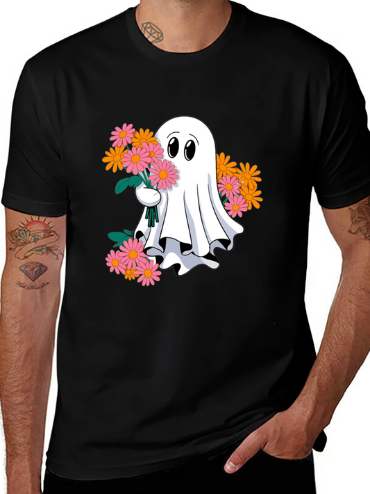 Ghost with Flowers Graphic Tee - Spooky Cute T-Shirt