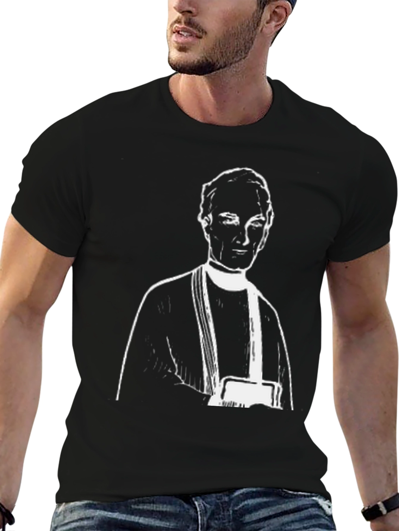 Black T-Shirt with White Figure Print