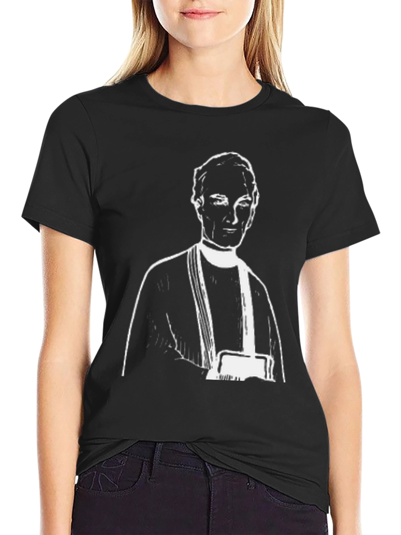 Black T-Shirt with White Figure Print