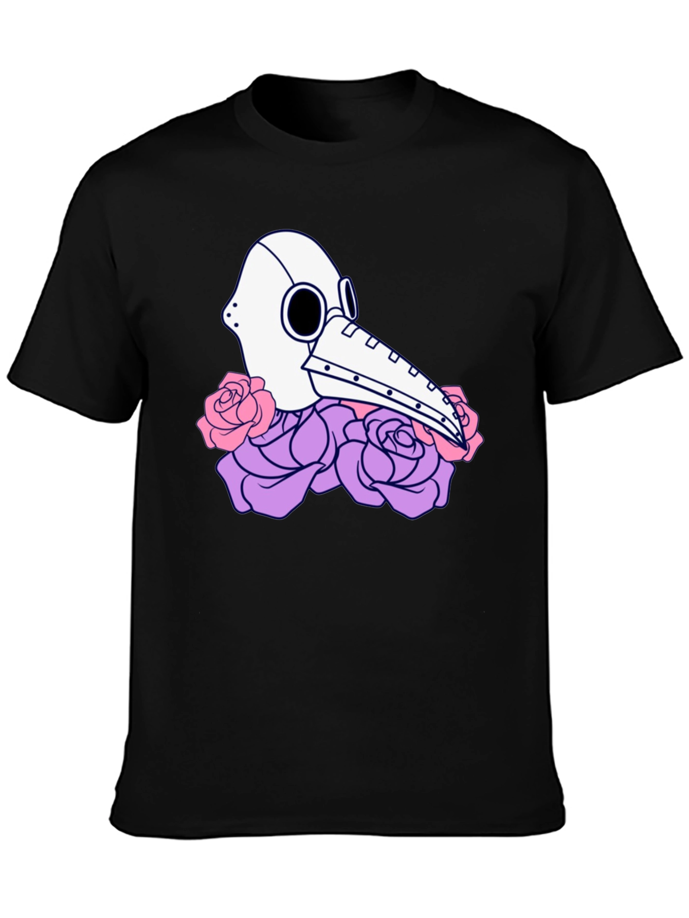 Plague Doctor Mask & Rose Graphic T-Shirt