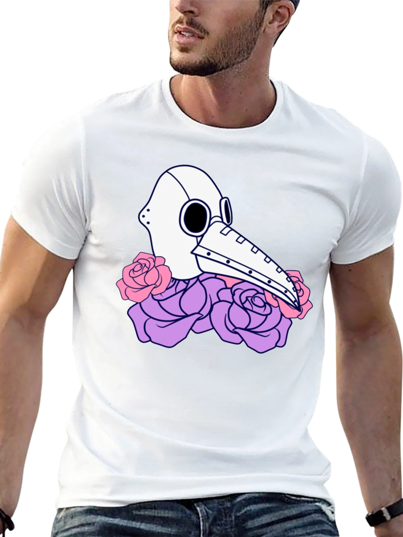 Plague Doctor Mask & Rose Graphic T-Shirt