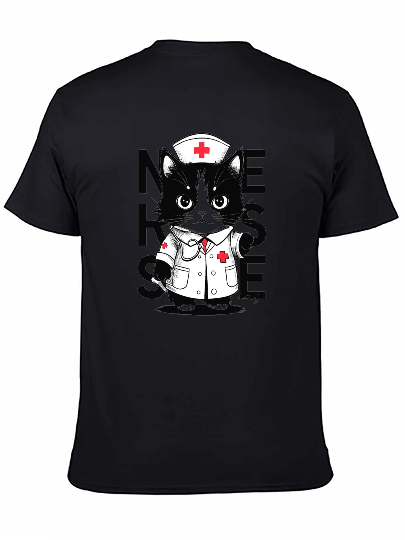 Nurse Cat T-Shirt - Unisex Black Tee