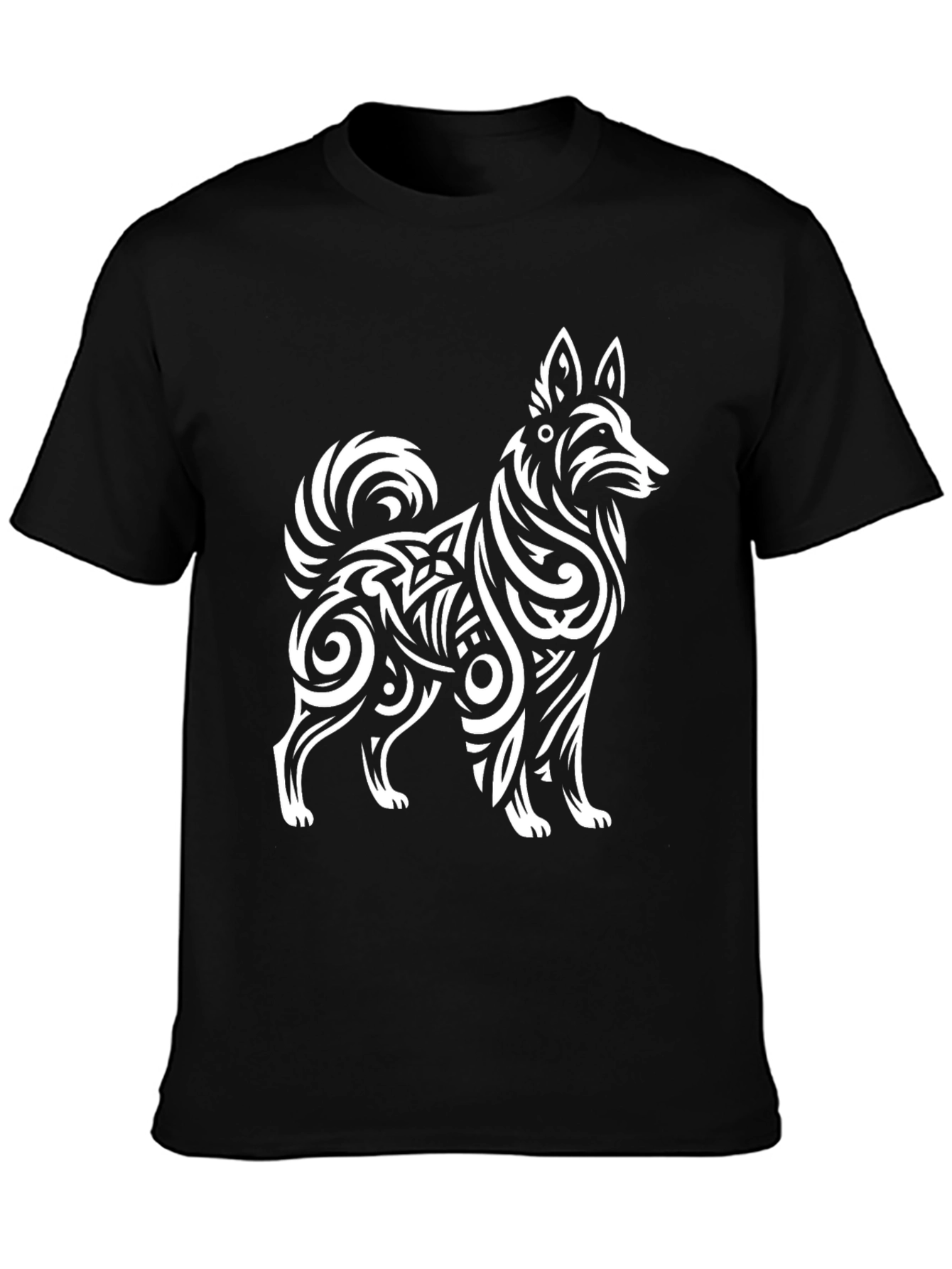 Tribal Dog Graphic Black T-Shirt