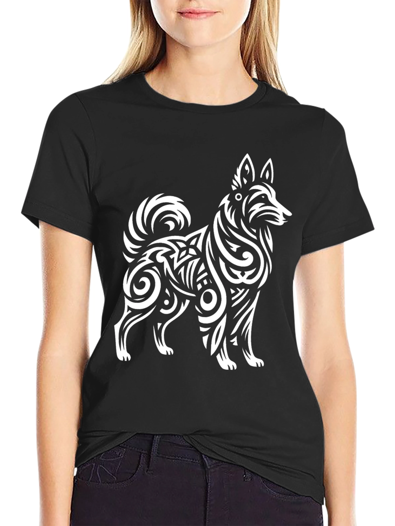 Tribal Dog Graphic Black T-Shirt
