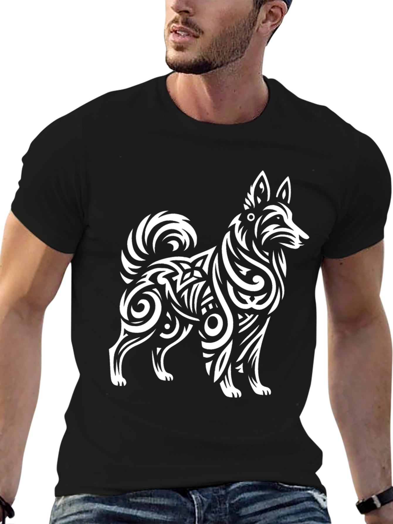 Tribal Dog Graphic Black T-Shirt