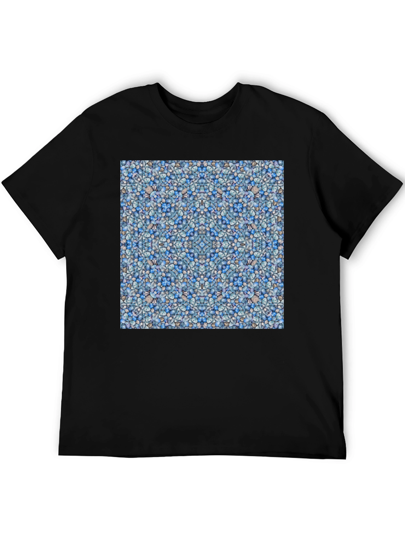 Blue Pebble Pattern Black T-Shirt