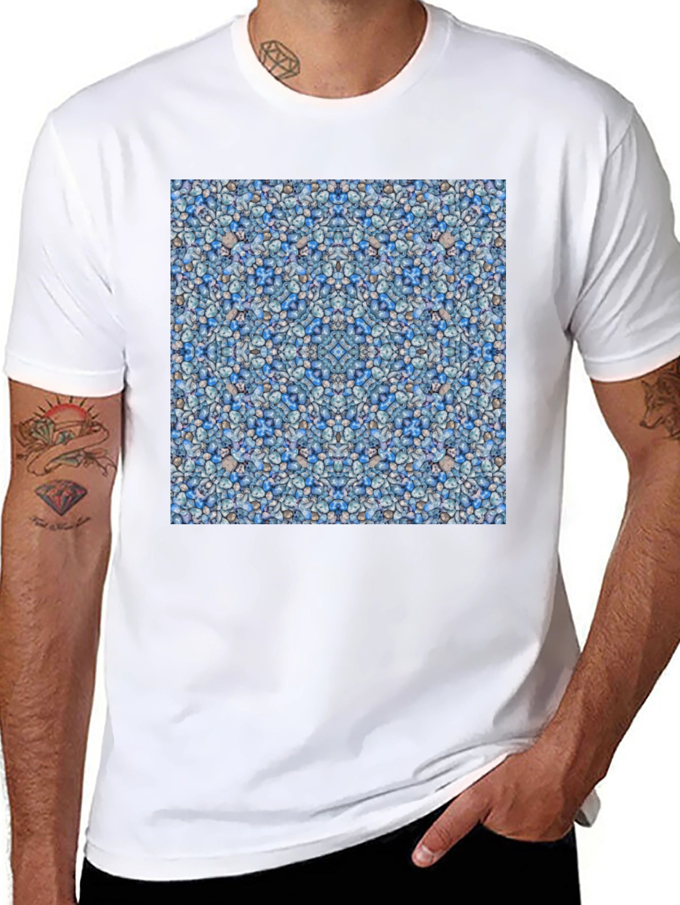 Blue Pebble Pattern Black T-Shirt