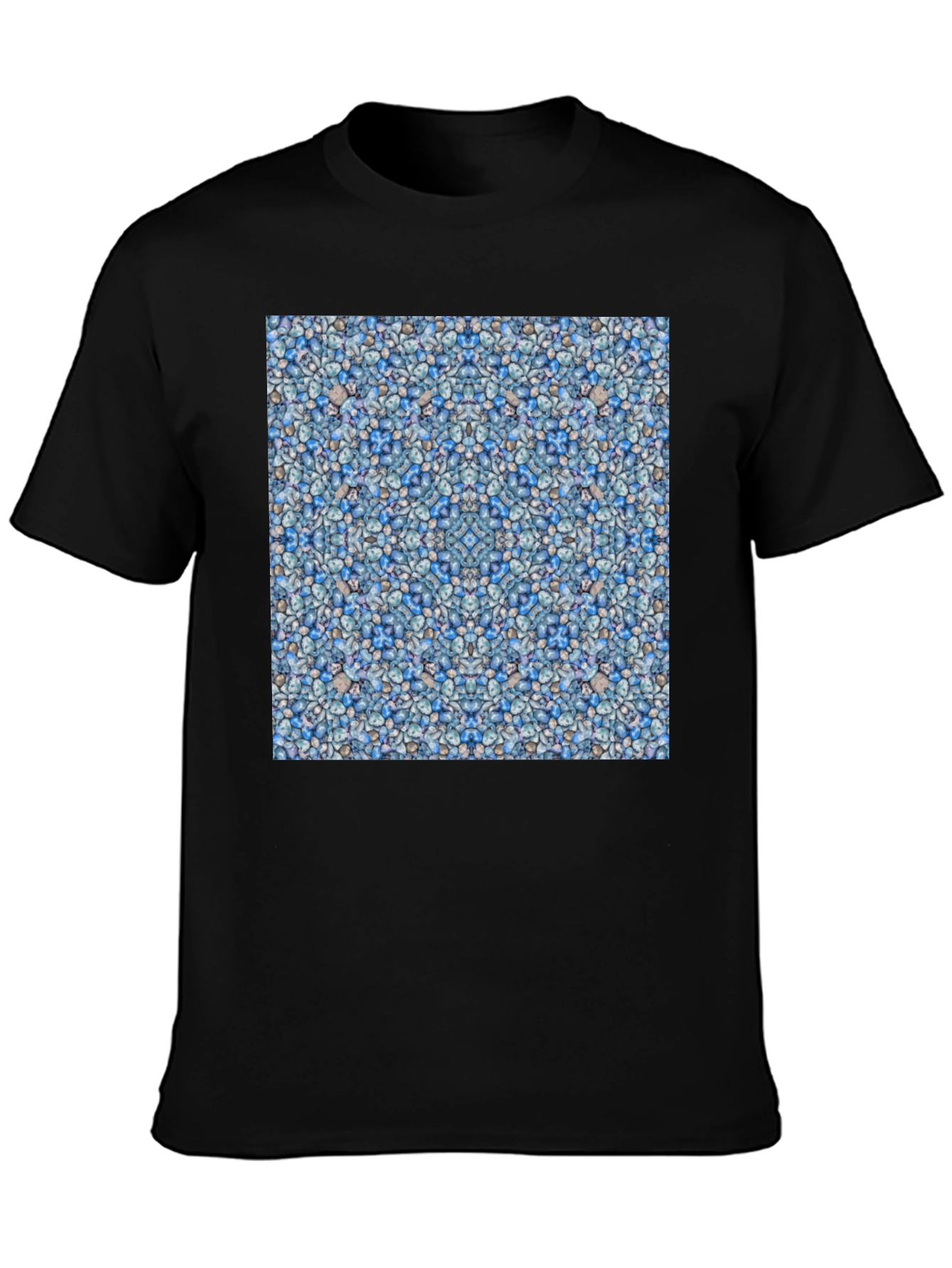 Blue Pebble Pattern Black T-Shirt