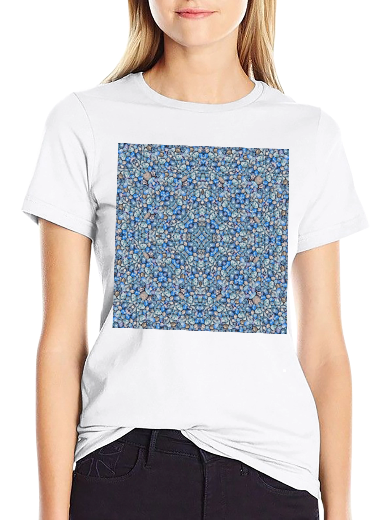 Blue Pebble Pattern Black T-Shirt