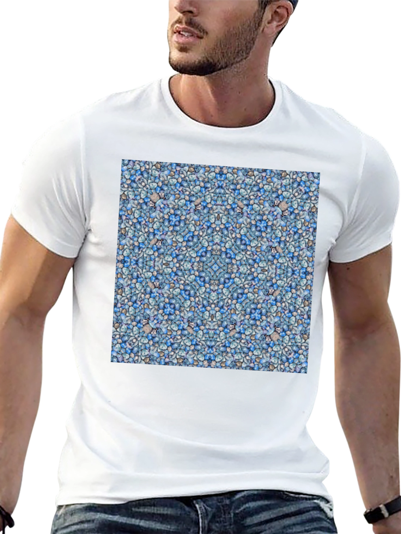 Blue Pebble Pattern Black T-Shirt