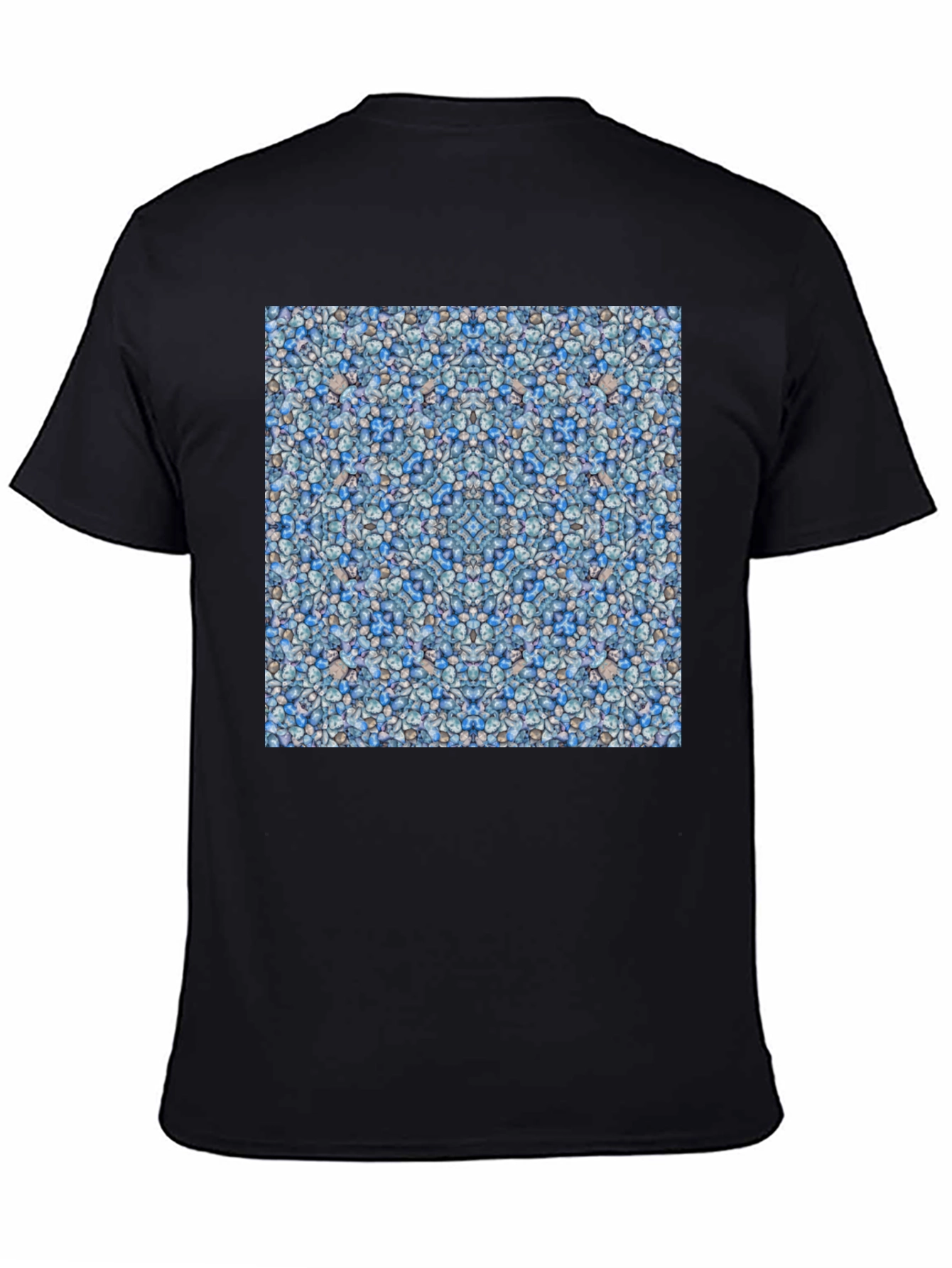 Blue Pebble Pattern Black T-Shirt