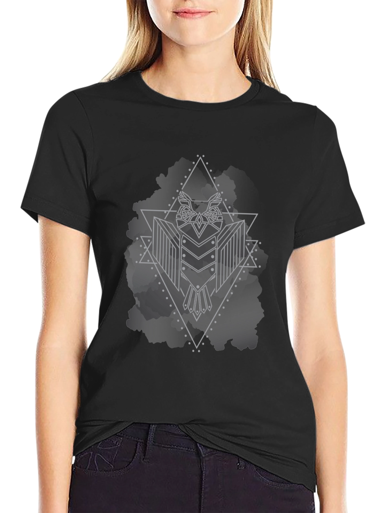 Geometric Owl Graphic Black T-Shirt