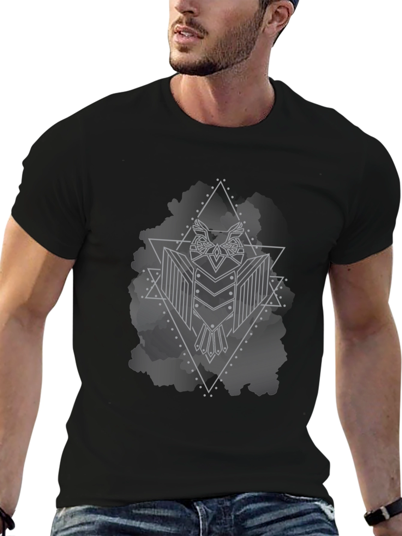 Geometric Owl Graphic Black T-Shirt