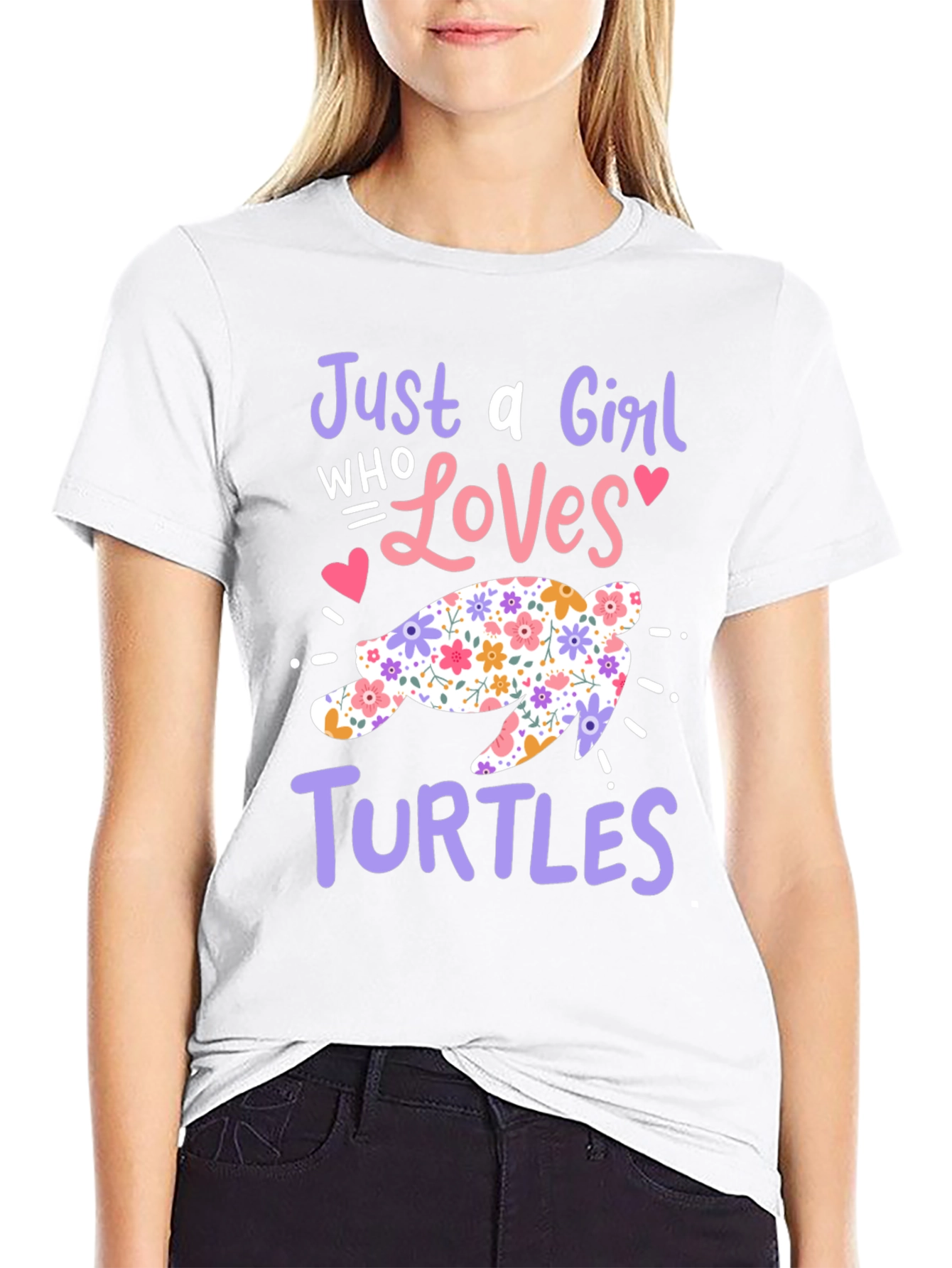 Girl Who Loves Turtles Floral Graphic Tee