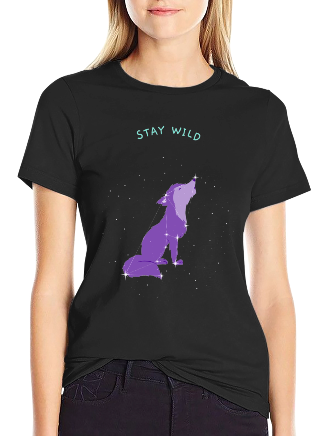 Stay Wild Wolf Graphic Tee - Black