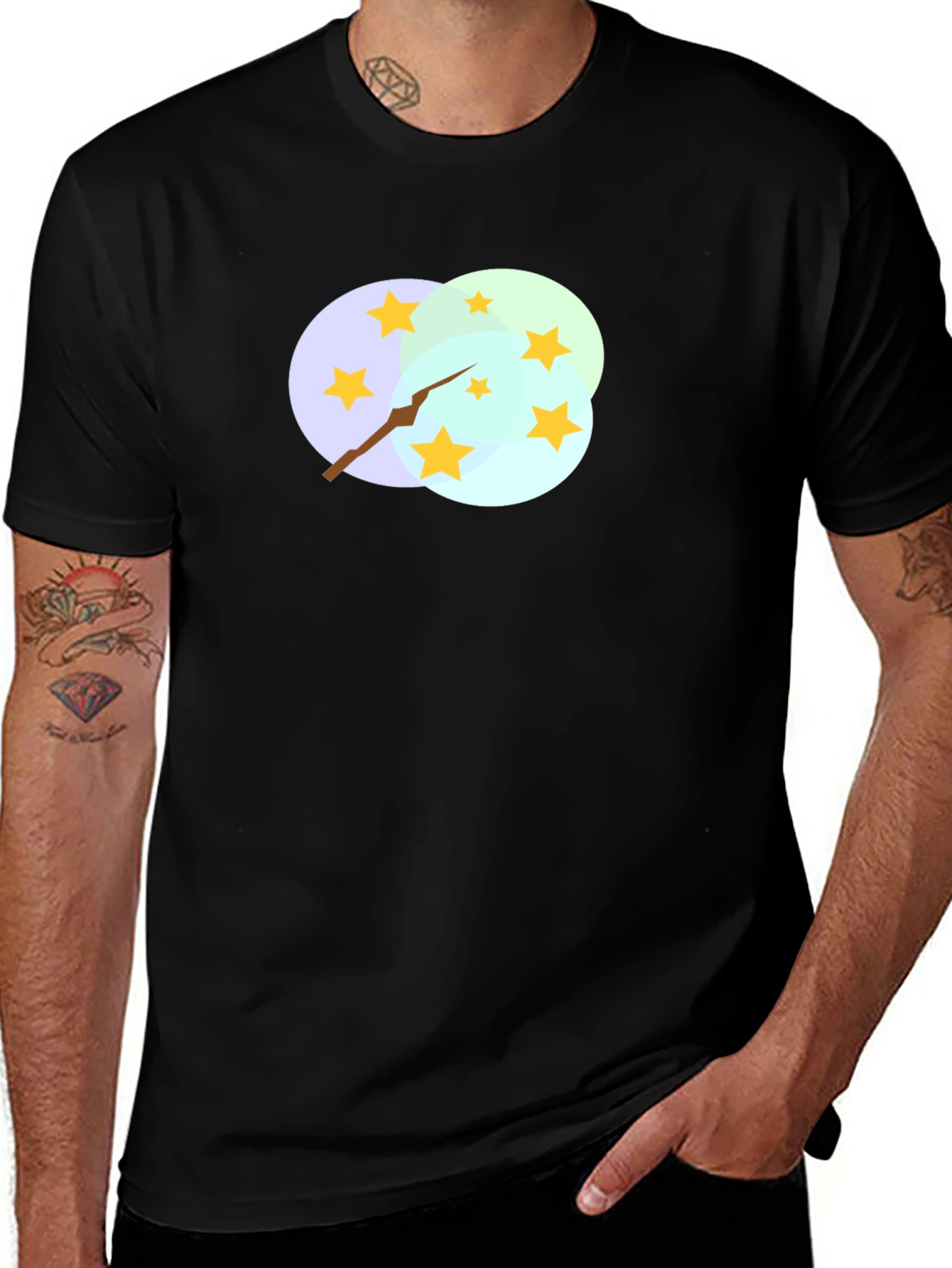 Stars and Clouds Graphic Tee - Stylish Black T-Shirt