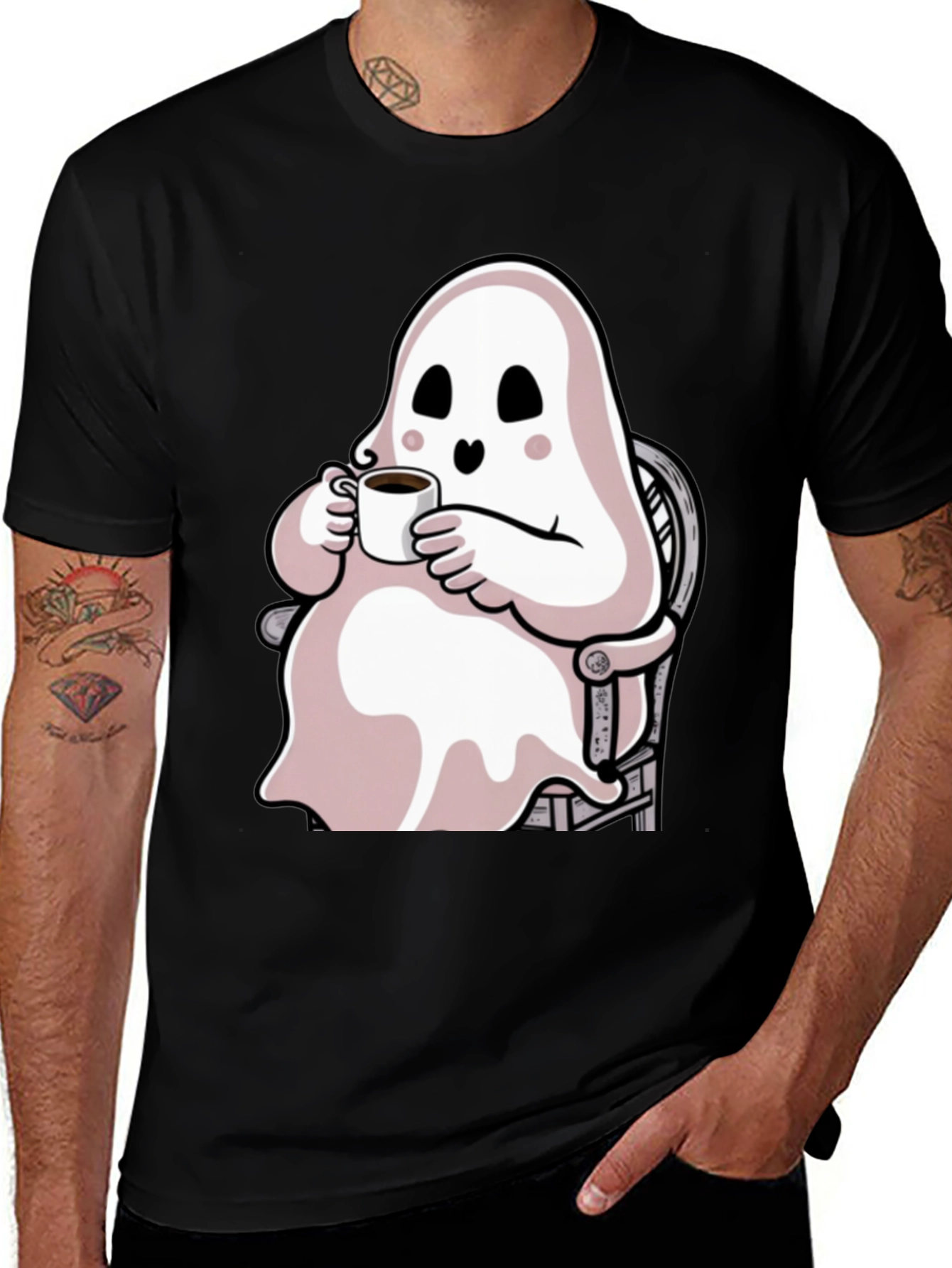 Ghost Sipping Coffee Graphic Tee