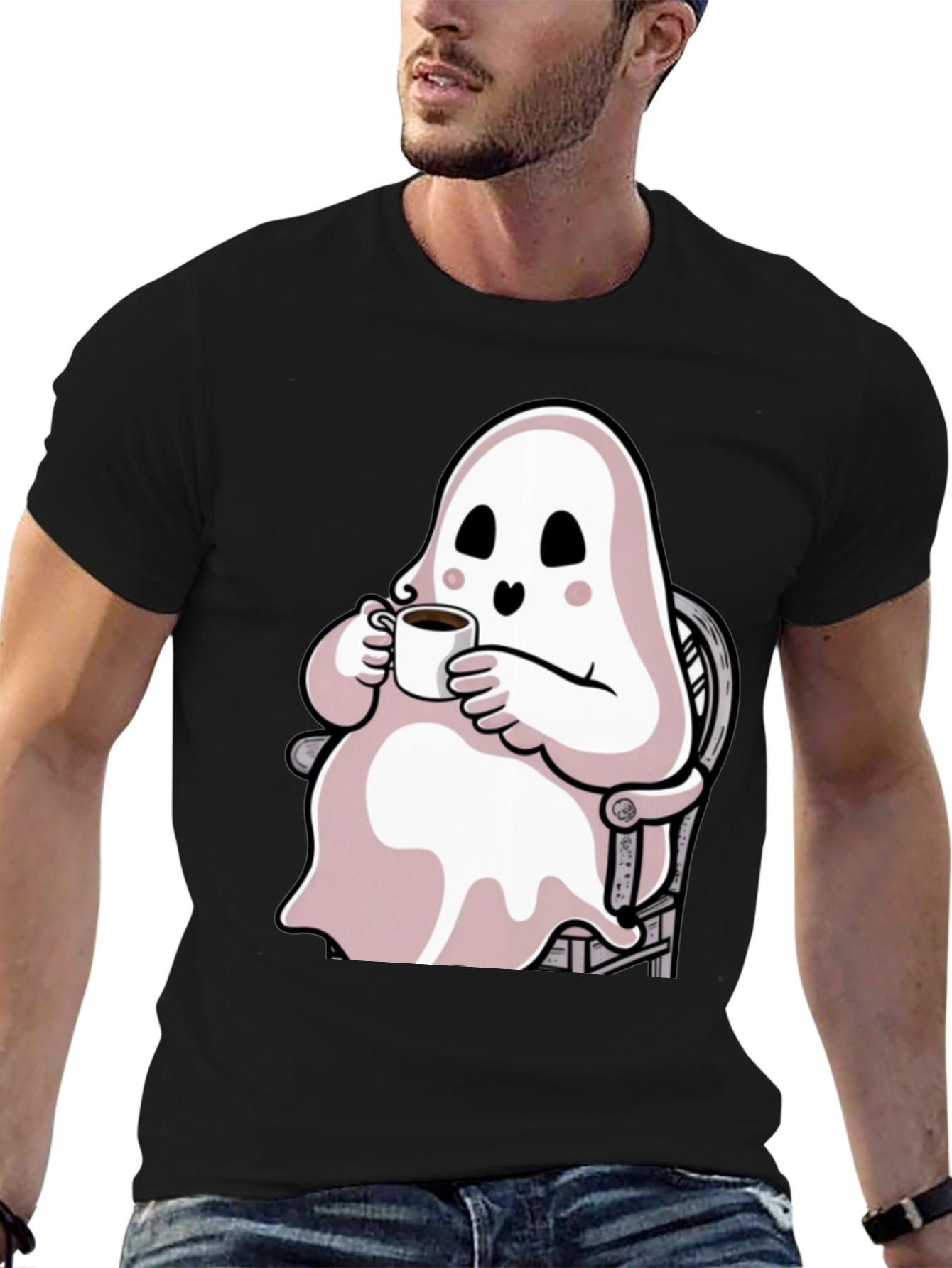 Ghost Sipping Coffee Graphic Tee