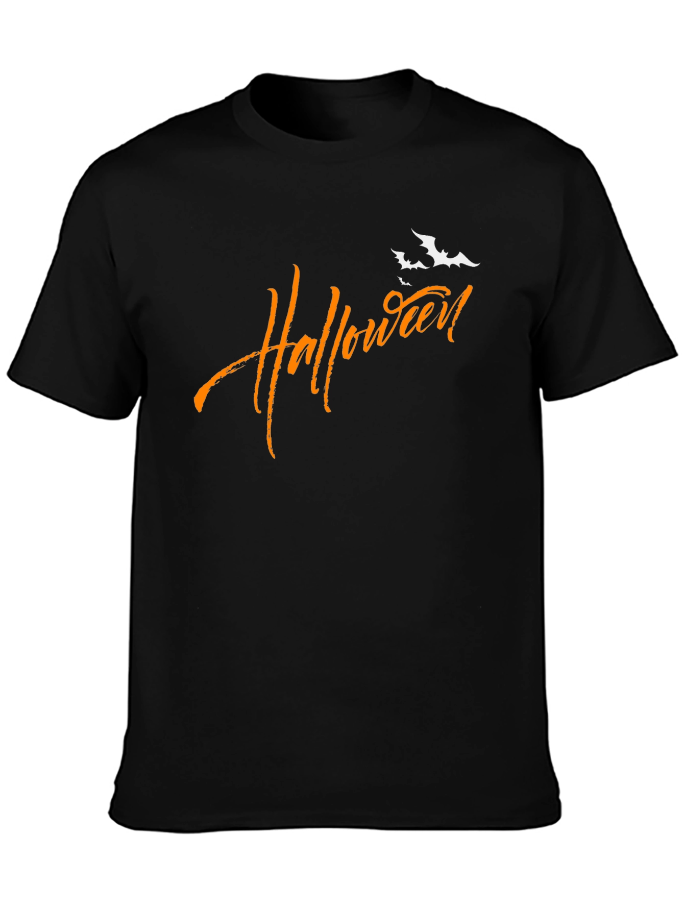 Halloween Bats Graphic Tee - Black Cotton T-Shirt