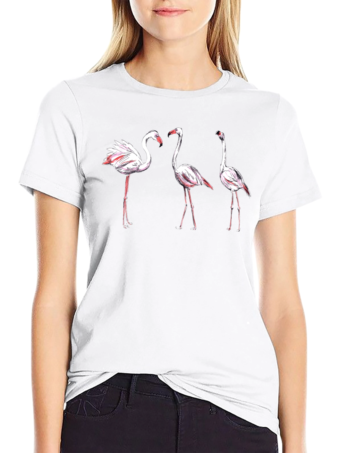 Flamingo Print Black T-Shirt