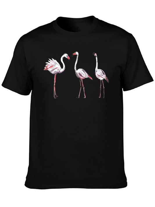 Flamingo Print Black T-Shirt
