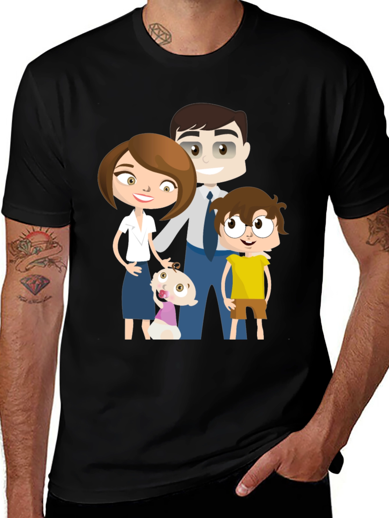 Cartoon Family Black T-Shirt