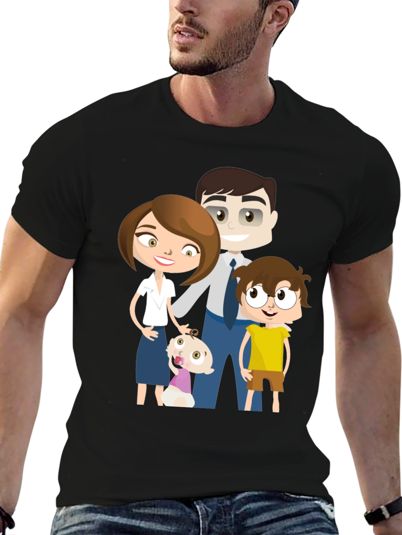 Cartoon Family Black T-Shirt