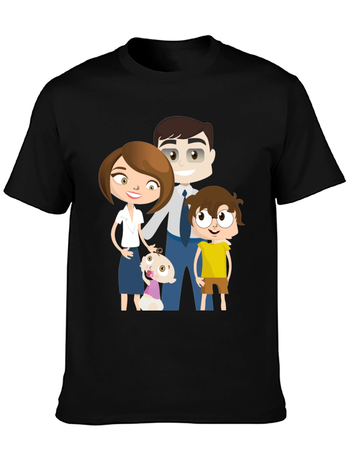 Cartoon Family Black T-Shirt
