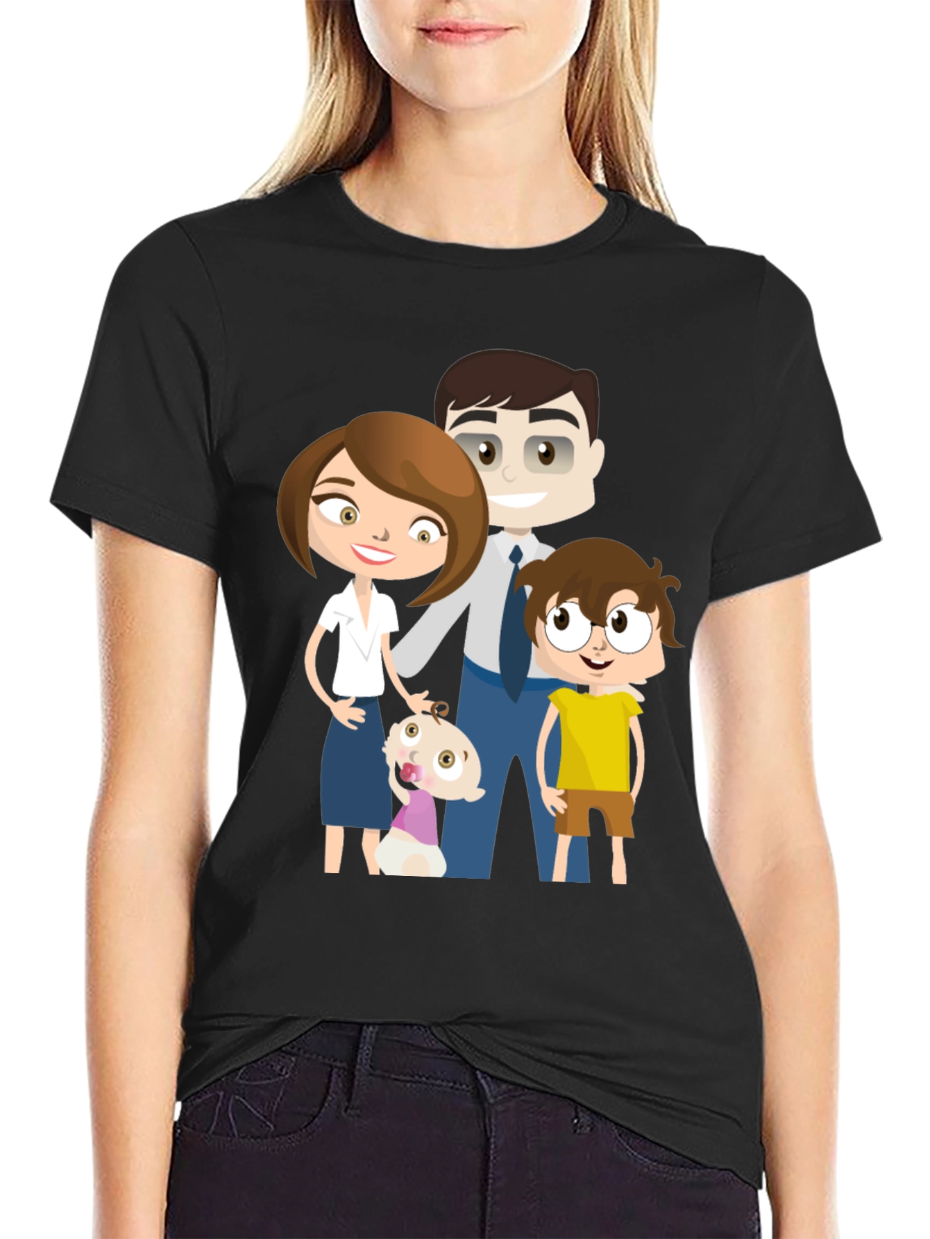 Cartoon Family Black T-Shirt