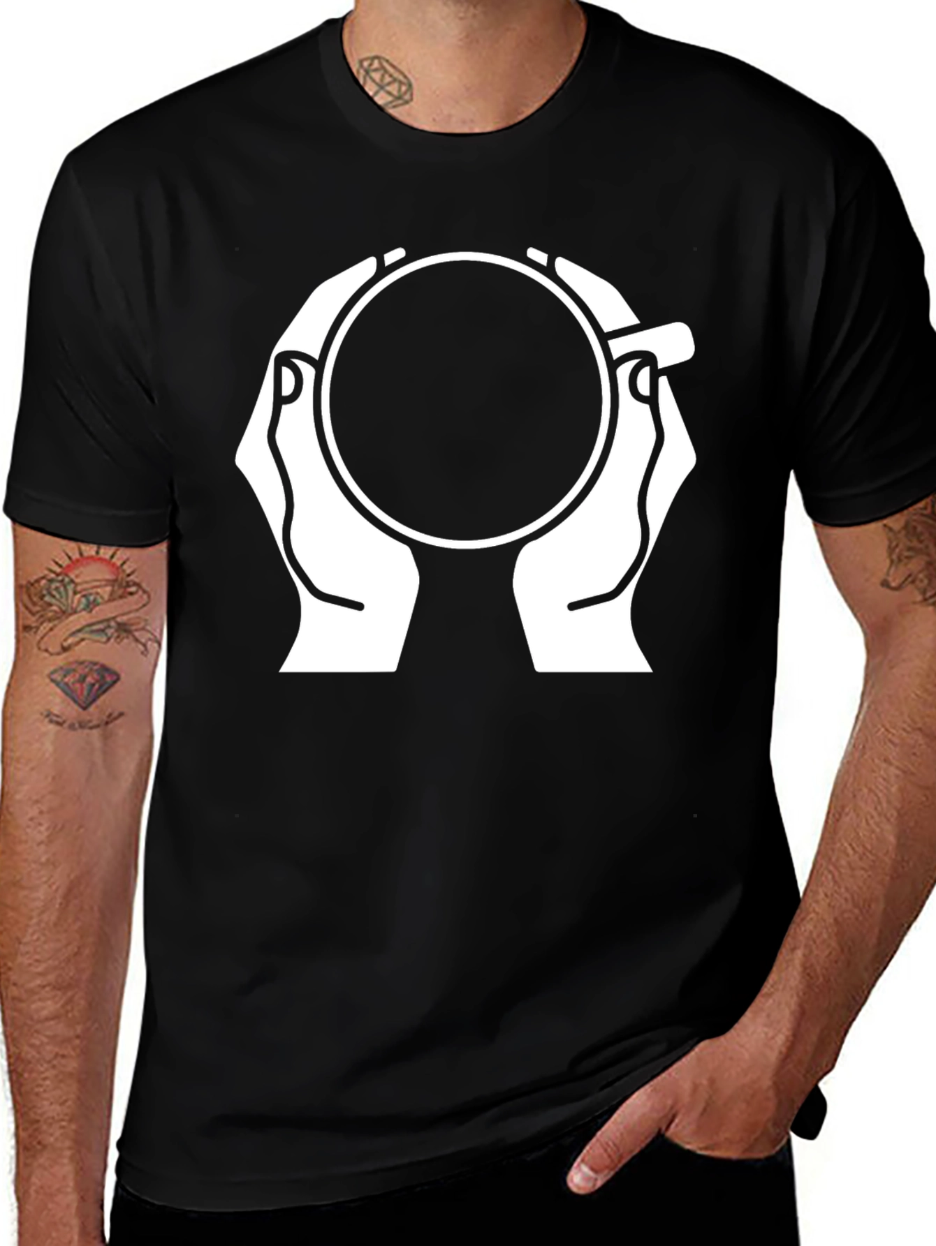 Coffee Cup Hands Graphic T-Shirt - Stylish Black Tee