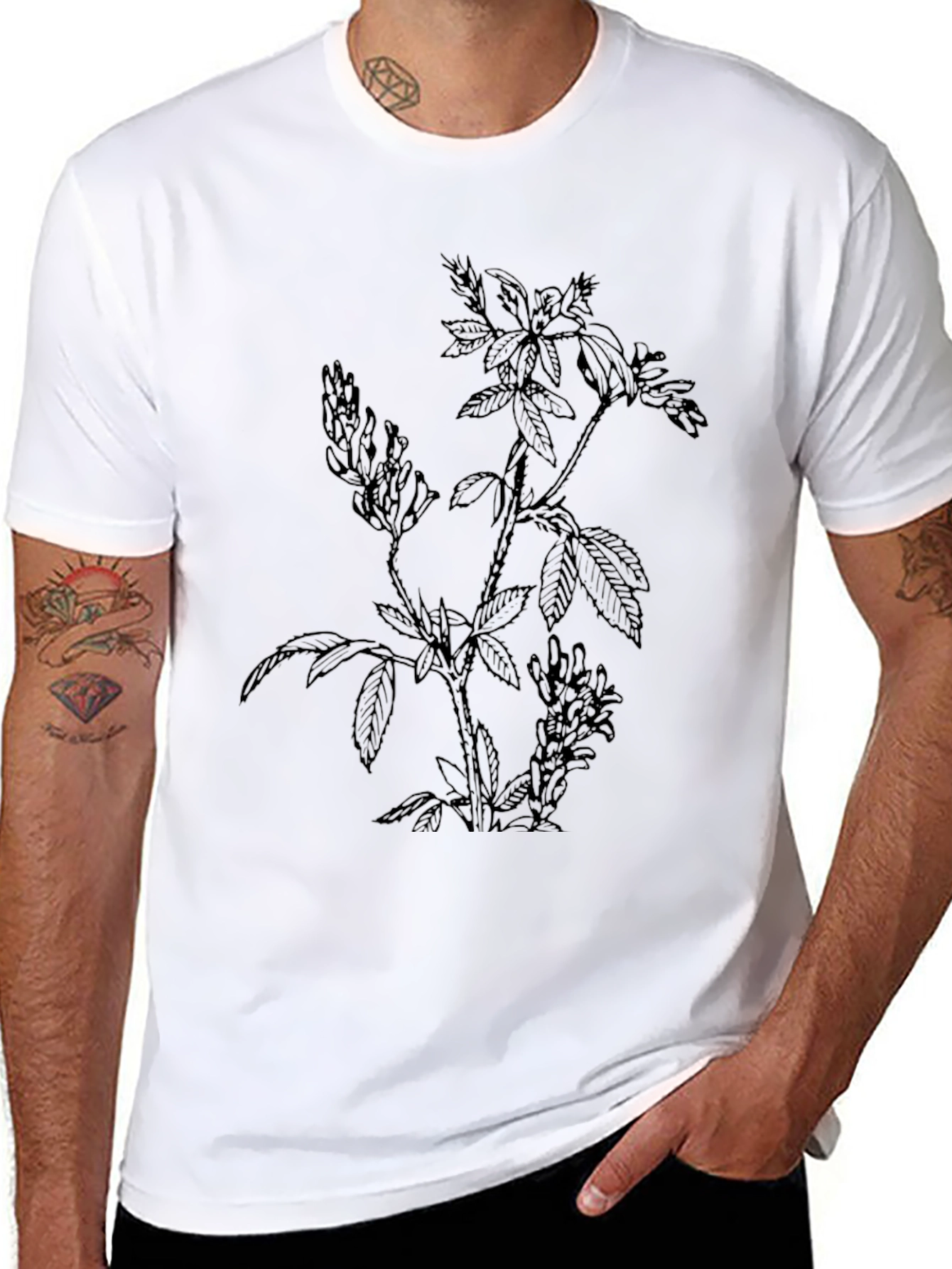Botanical Print Black T-Shirt