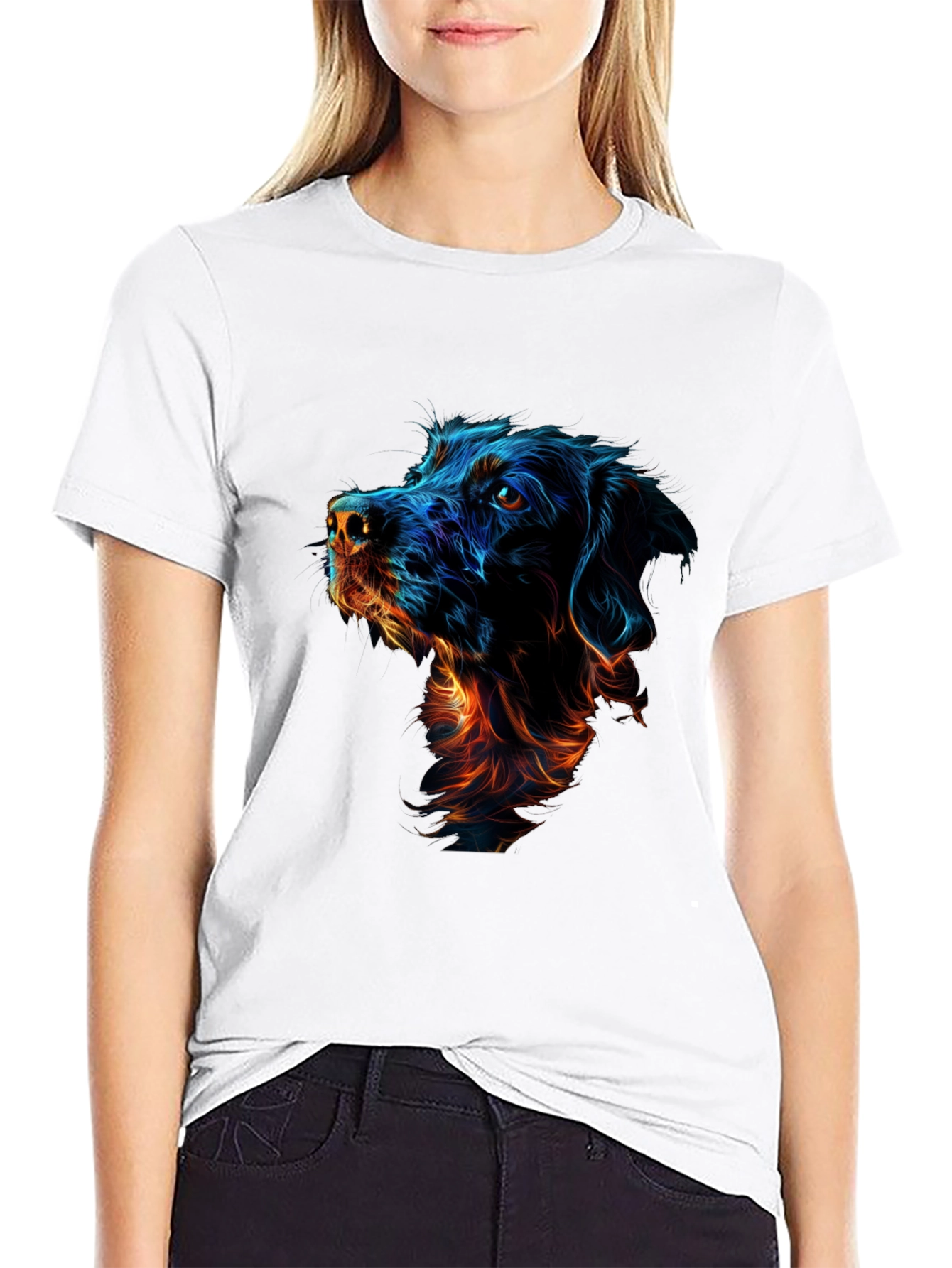 Dog Art Graphic Print Black T-Shirt
