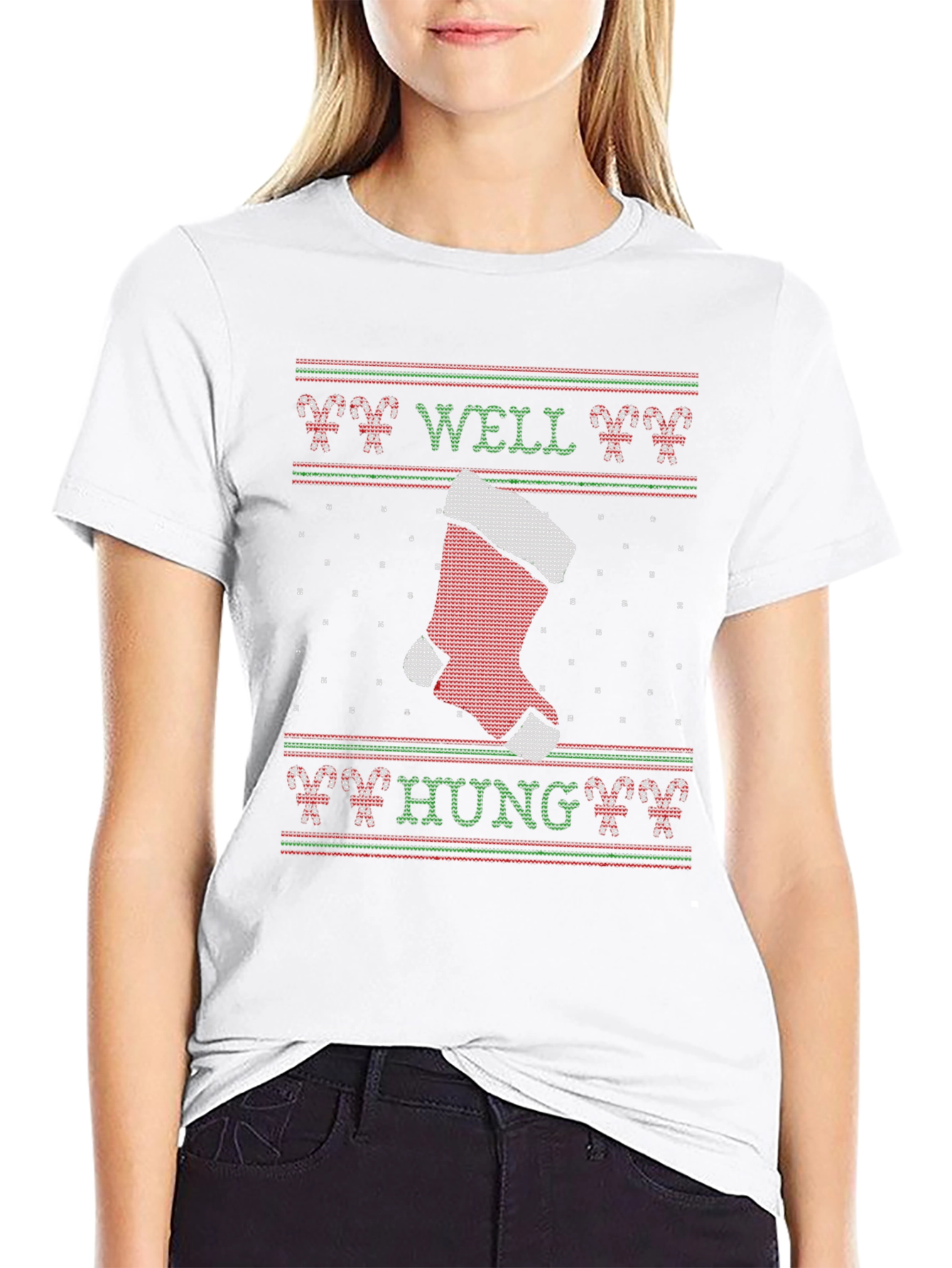 Well Hung Christmas Stocking T-Shirt - Funny Xmas Tee