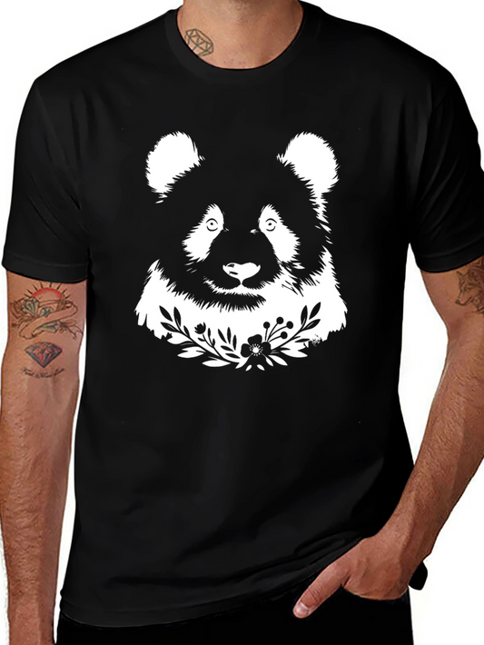 Panda Bear Floral T-Shirt - Black Cotton Graphic Tee